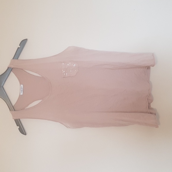 Angela Mara Tops - Angela Mara made in Italy beige boho shabby chic sequin pocket racerback tank